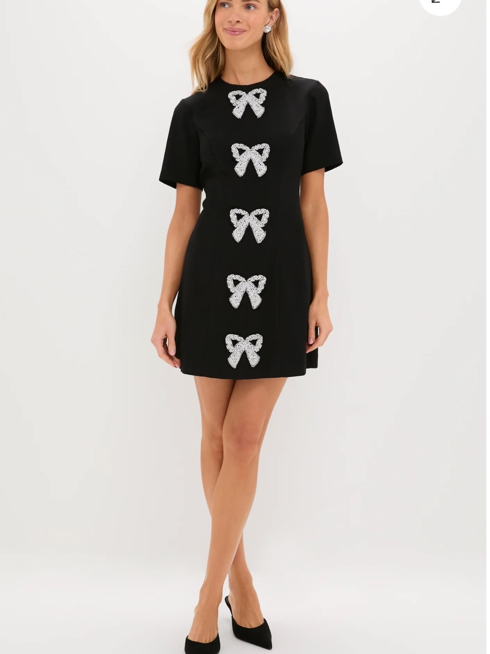 Hyacinth House Black Short Sleeve Mini Dress with Rhinestone Bows